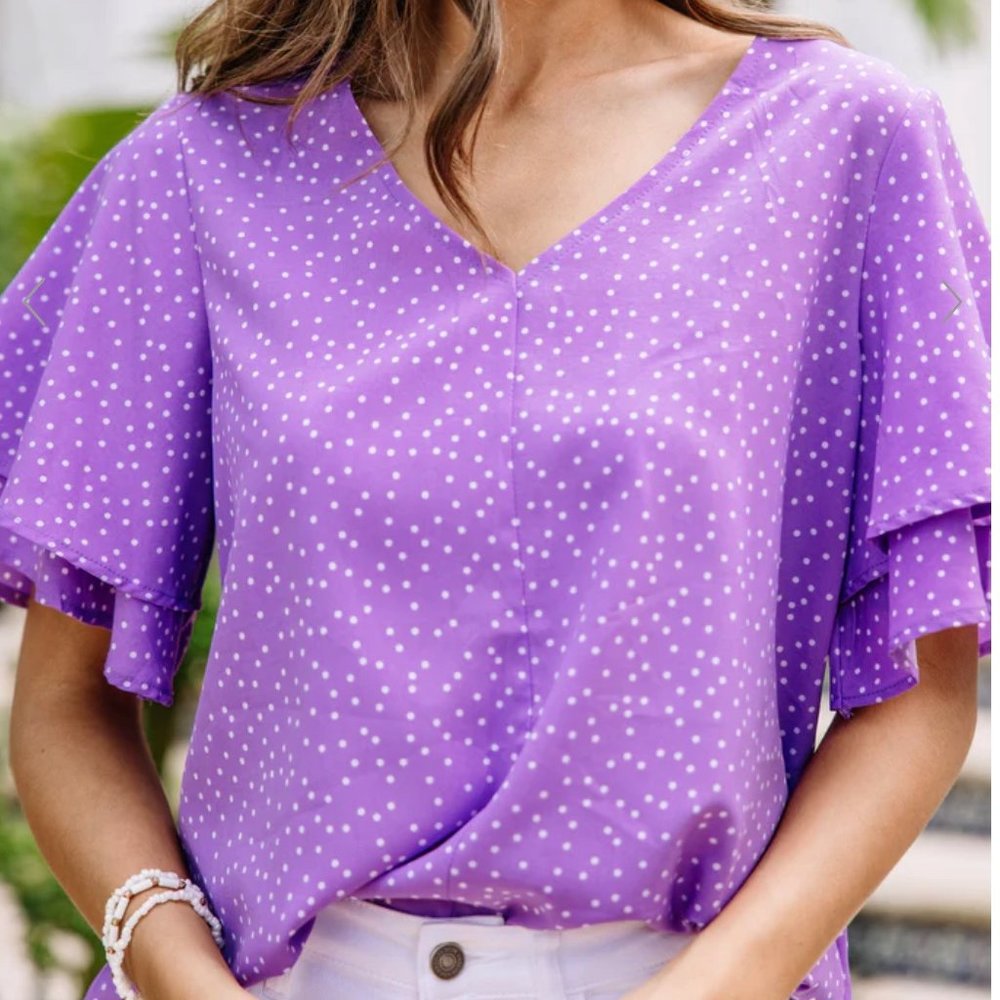 NWOT Lavender Polka Dot Blouse